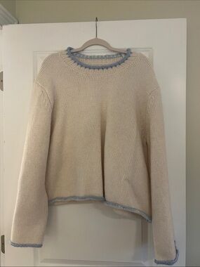 Altard State Cream Crewneck Sweater with Blue Trim - Women's Sweater
